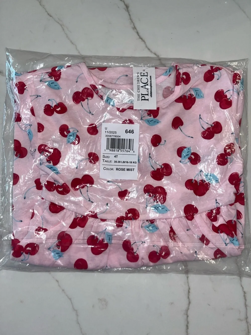 NWT The Children's Place Pink Cherry Ruffle Dress - Picture 1 of 5
